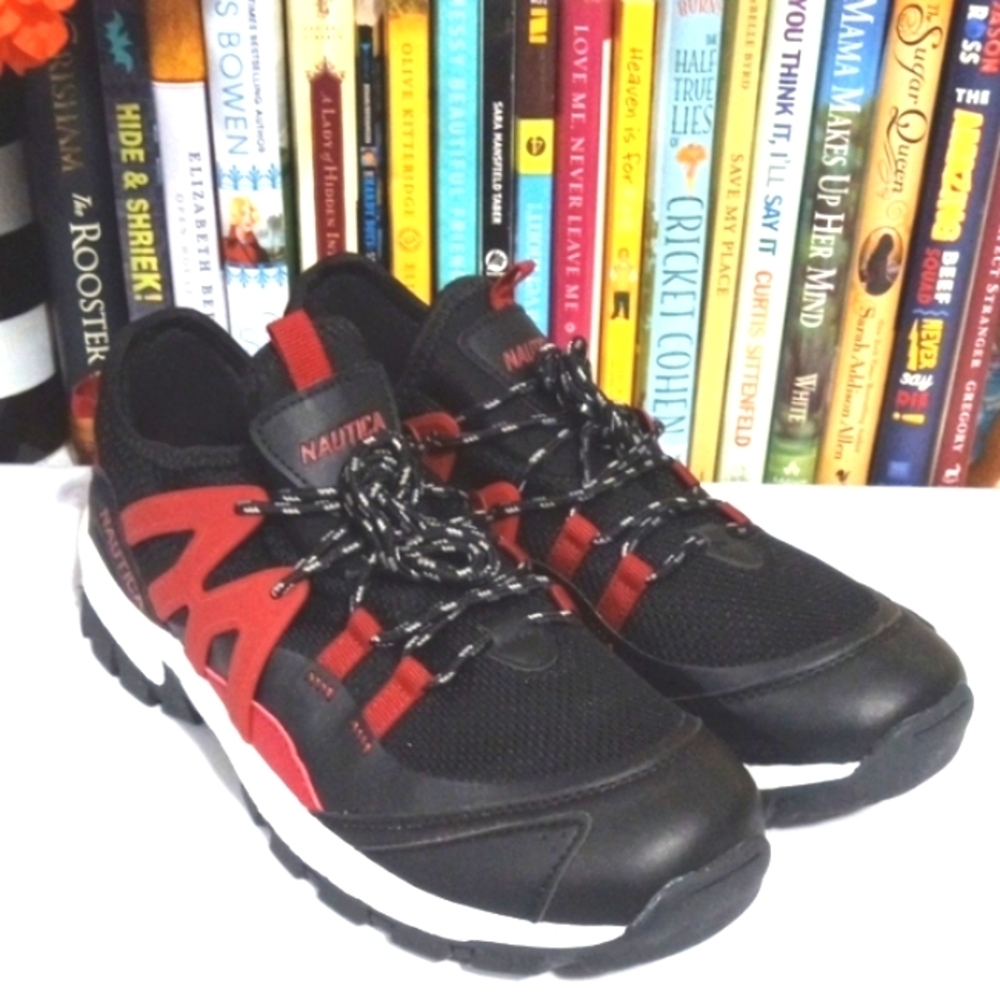 NAUTICA MEN'S BLACK RED ATHLETIC SNEAKERS RUNNING SHOES SIZE 11 NWOT